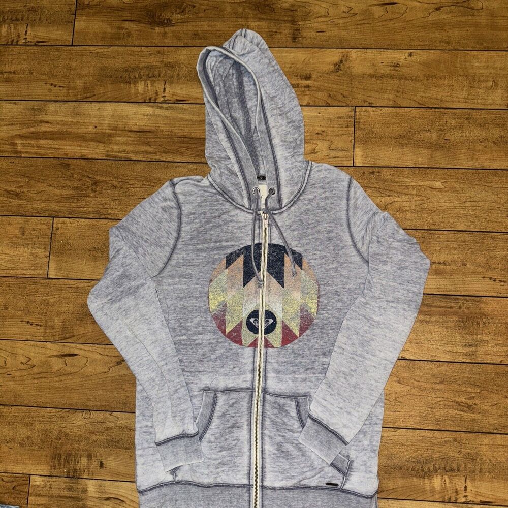Roxy Full Zip Hoodie Large 19x26 Gray Lightweight Y2K